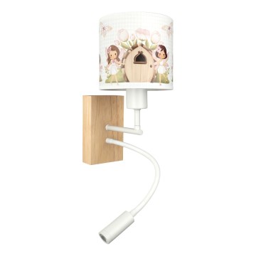 Brilagi - LED Dětská flexibilní nástěnná lampa BOBO WOOD 1xE27/25W/230V + LED/3W dub/bílá/růžová/víly