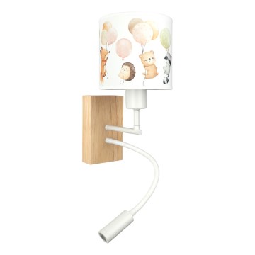 Brilagi - LED Dětská flexibilní nástěnná lampa BOBO WOOD 1xE27/25W/230V + LED/3W dub/bílá/zvířátka