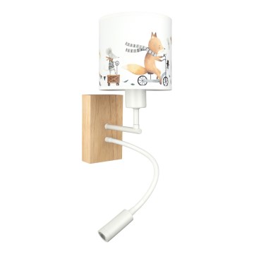 Brilagi - LED Dětská flexibilní nástěnná lampa BOBO WOOD 1xE27/25W/230V + LED/3W dub/bílá/zvířátka