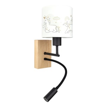 Brilagi - LED Dětská flexibilní nástěnná lampa BOBO WOOD 1xE27/25W/230V + LED/3W dub/černá/bílá/jednorožci