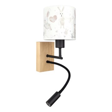 Brilagi - LED Dětská flexibilní nástěnná lampa BOBO WOOD 1xE27/25W/230V + LED/3W dub/černá/bílá/králíčci