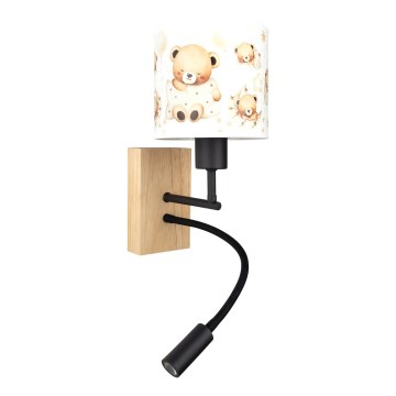 Brilagi - LED Dětská flexibilní nástěnná lampa BOBO WOOD 1xE27/25W/230V + LED/3W dub/černá/bílá/medvídci