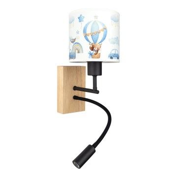 Brilagi - LED Dětská flexibilní nástěnná lampa BOBO WOOD 1xE27/25W/230V + LED/3W dub/černá/bílá/modrá/medvídci