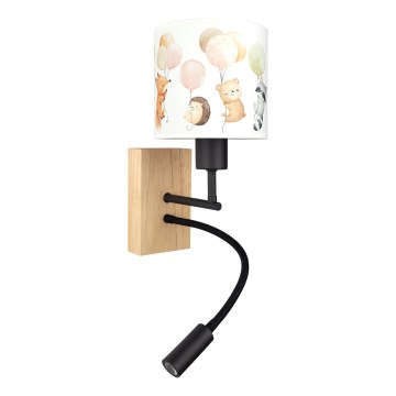 Brilagi - LED Dětská flexibilní nástěnná lampa BOBO WOOD 1xE27/25W/230V + LED/3W dub/černá/bílá/zvířátka