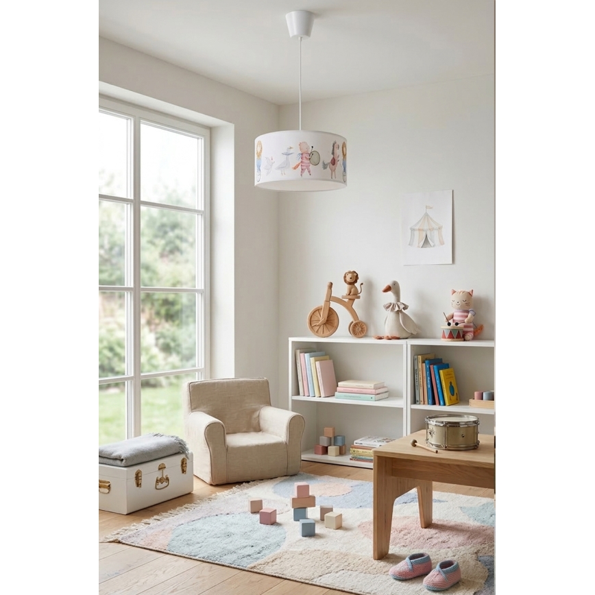 Brilagi - LED Dětský lustr na lanku BOBO 1xE27/10W/230V pr. 35 cm bílá/zvířátka