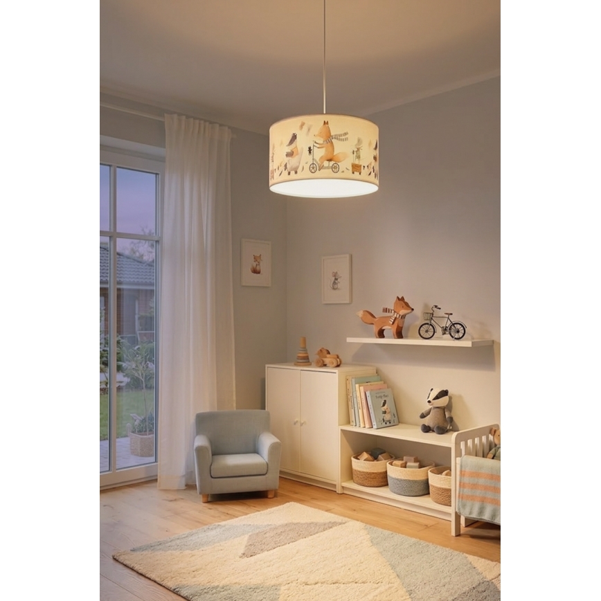 Brilagi - LED Dětský lustr na lanku BOBO 1xE27/10W/230V pr. 35 cm bílá/zvířátka