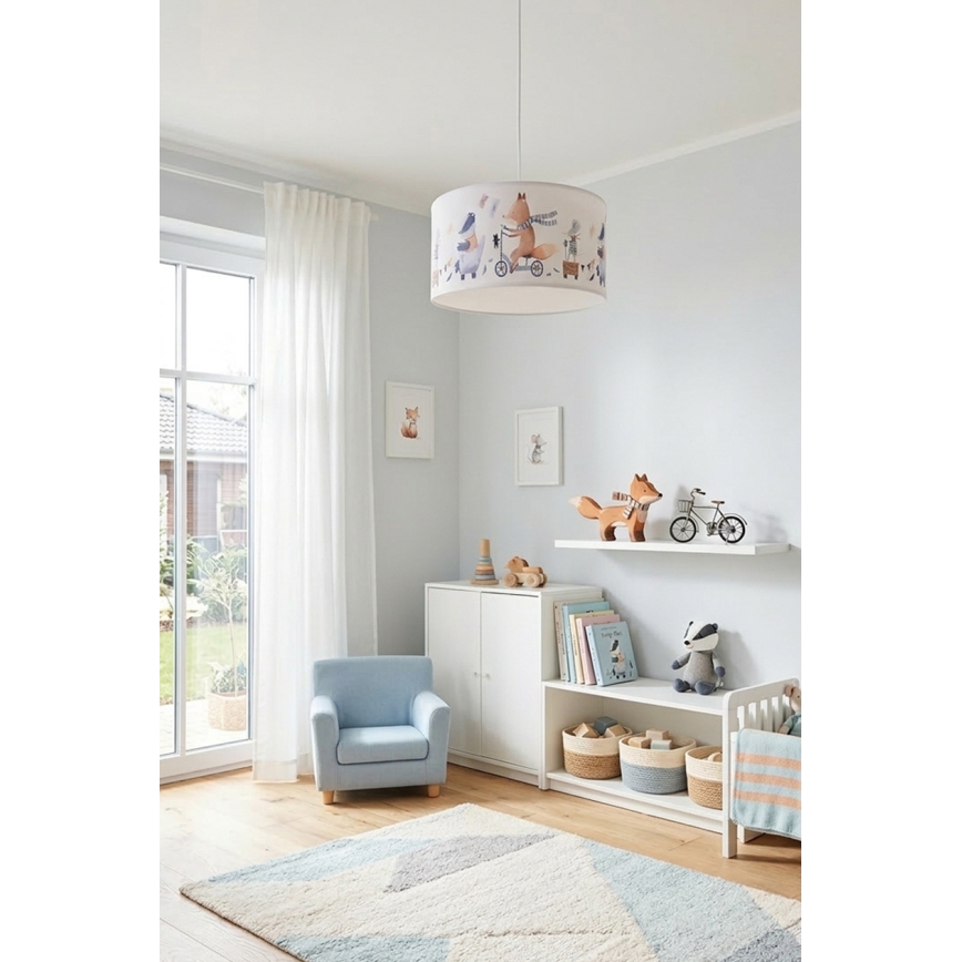 Brilagi - LED Dětský lustr na lanku BOBO 1xE27/10W/230V pr. 35 cm bílá/zvířátka