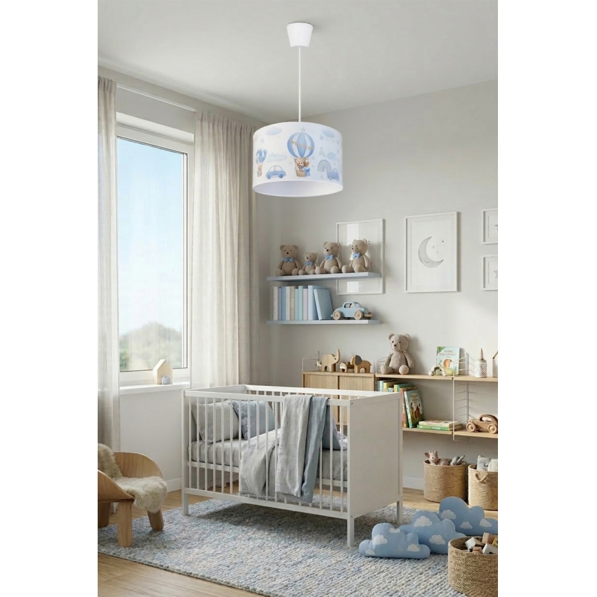 Brilagi - LED Dětský lustr na lanku BOBO 1xE27/10W/230V pr. 35 cm modrá/medvídci