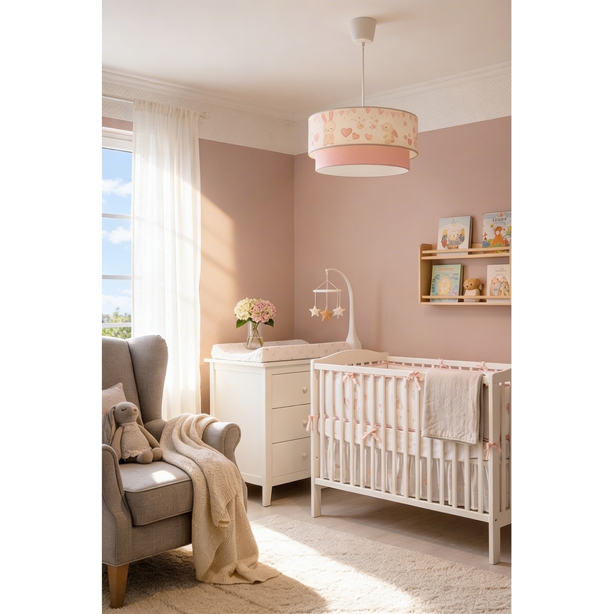 Brilagi - LED Dětský lustr na lanku BOBO 1xE27/10W/230V pr. 40 cm krémová/růžová/králíčci