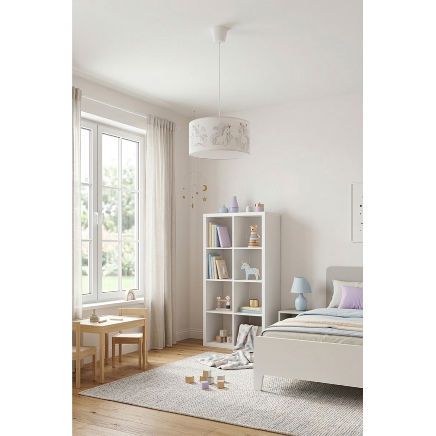 Brilagi - LED Dětský lustr na lanku BOBO 1xE27/60W/230V pr. 35 cm bílá/jednorožci