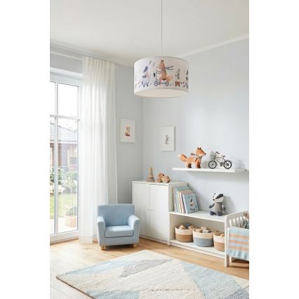 Brilagi - LED Dětský lustr na lanku BOBO 1xE27/60W/230V pr. 35 cm bílá/zvířátka
