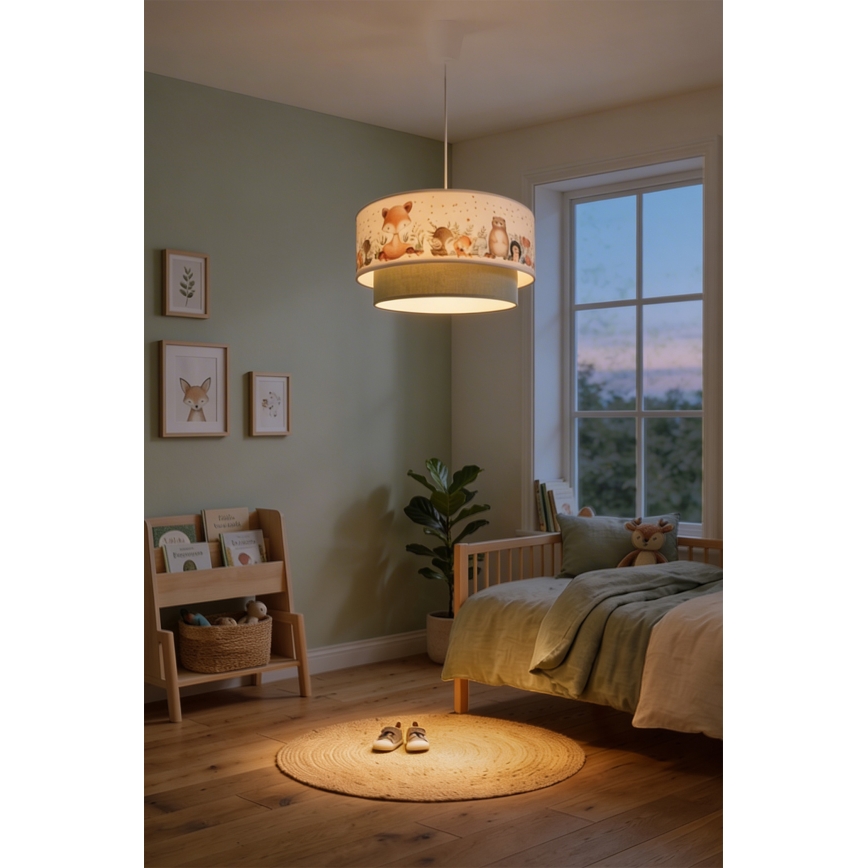 Brilagi- LED Dětský lustr na lanku BOBO 1xE27/60W/230V pr. 40 cm bílá/zel./zvíř.