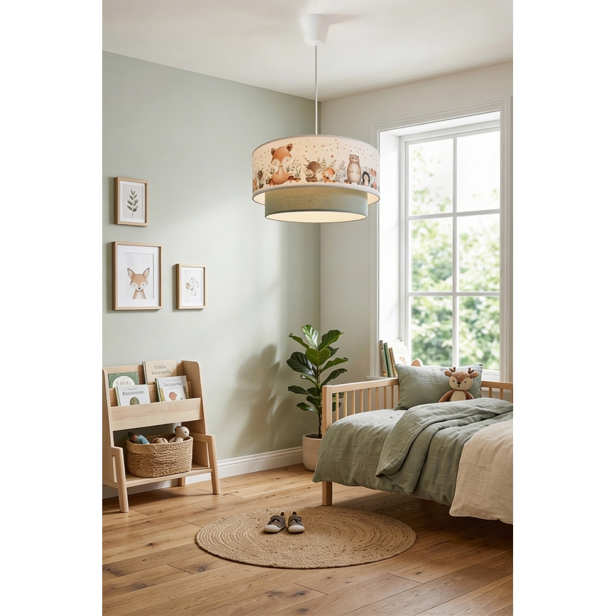 Brilagi- LED Dětský lustr na lanku BOBO 1xE27/60W/230V pr. 40 cm bílá/zel./zvíř.