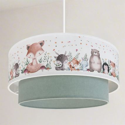 Brilagi- LED Dětský lustr na lanku BOBO 1xE27/60W/230V pr. 40 cm bílá/zel./zvíř.