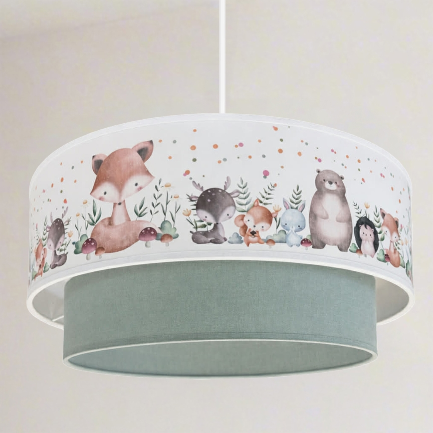 Brilagi- LED Dětský lustr na lanku BOBO 1xE27/60W/230V pr. 40 cm bílá/zel./zvíř.