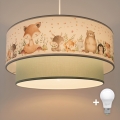 Brilagi - LED Dětský lustr na lanku BOBO 1xE27/60W/230V pr. 40 cm bílá/zelená/zvířátka