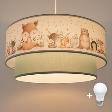 Brilagi - LED Dětský lustr na lanku BOBO 1xE27/60W/230V pr. 40 cm bílá/zelená/zvířátka