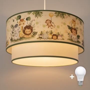 Brilagi-LED Dětský lustr na lanku BOBO 1xE27/60W/230V pr.40cm krém./zel./džungle