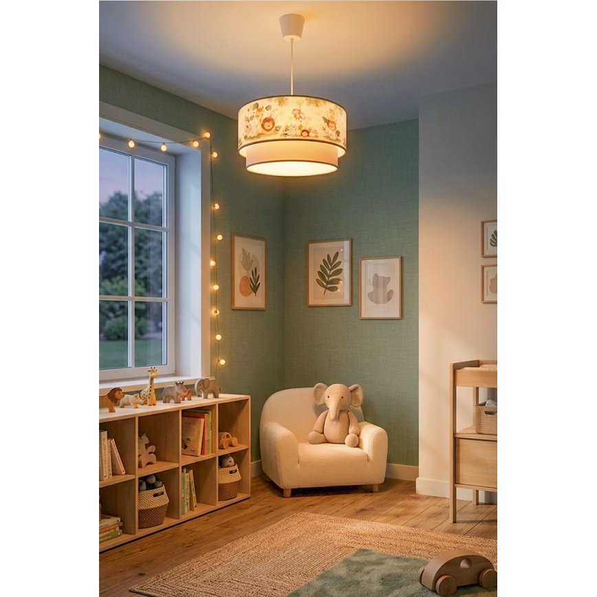 Brilagi - LED Dětský lustr na lanku BOBO 1xE27/60W/230V pr. 40 cm krémová/zelená/džungle