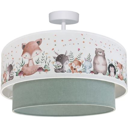 Brilagi - LED Dětský přisazený lustr BOBO 1xE27/10W/230V pr. 40 cm bílá/zelená/zvířátka