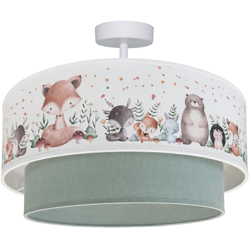 Brilagi - LED Dětský přisazený lustr BOBO 1xE27/10W/230V pr. 40 cm bílá/zelená/zvířátka