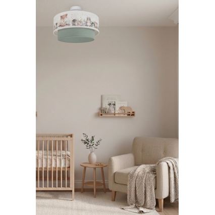 Brilagi - LED Dětský přisazený lustr BOBO 1xE27/10W/230V pr. 40 cm bílá/zelená/zvířátka