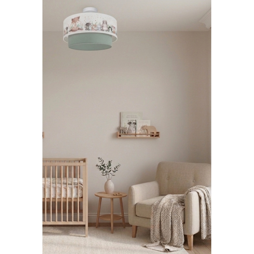 Brilagi - LED Dětský přisazený lustr BOBO 1xE27/10W/230V pr. 40 cm bílá/zelená/zvířátka