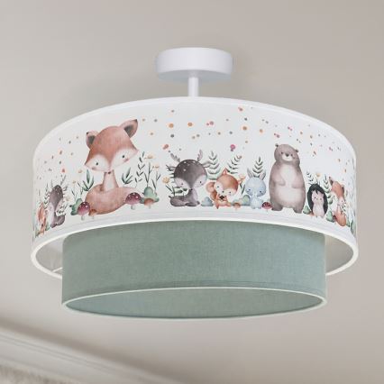 Brilagi - LED Dětský přisazený lustr BOBO 1xE27/10W/230V pr. 40 cm bílá/zelená/zvířátka