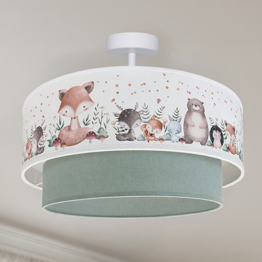 Brilagi - LED Dětský přisazený lustr BOBO 1xE27/10W/230V pr. 40 cm bílá/zelená/zvířátka