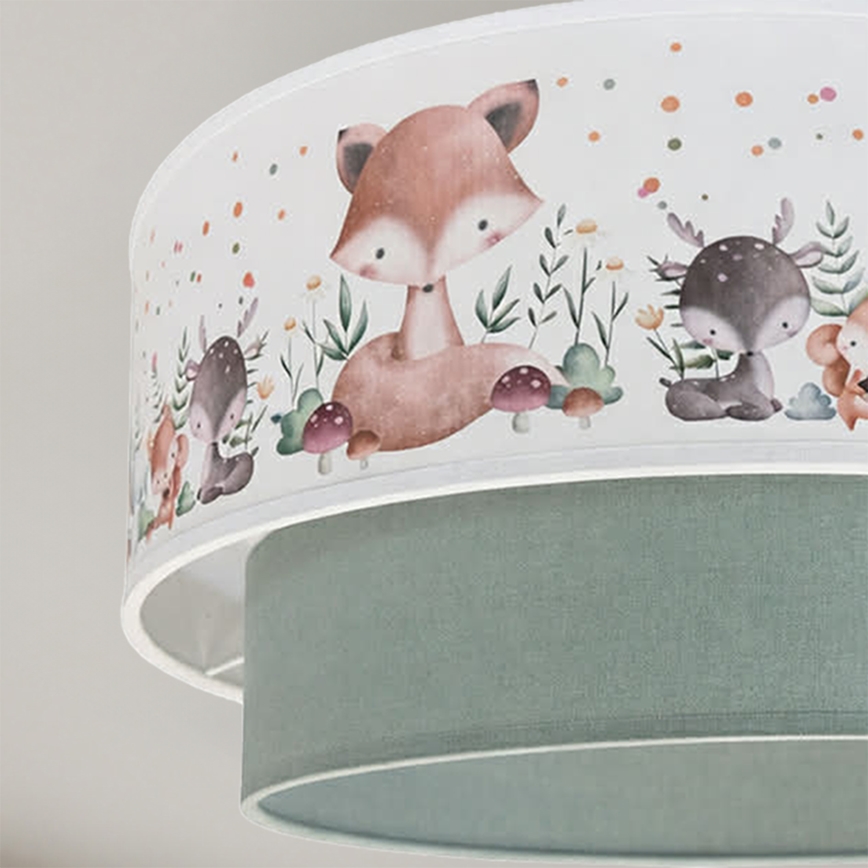 Brilagi - LED Dětský přisazený lustr BOBO 1xE27/10W/230V pr. 40 cm bílá/zelená/zvířátka
