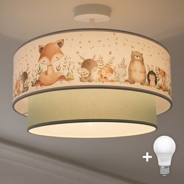 Brilagi-LED Dětský přisazený lustr BOBO 1xE27/60W/230V pr. 40 cm bílá/zel./zvíř.