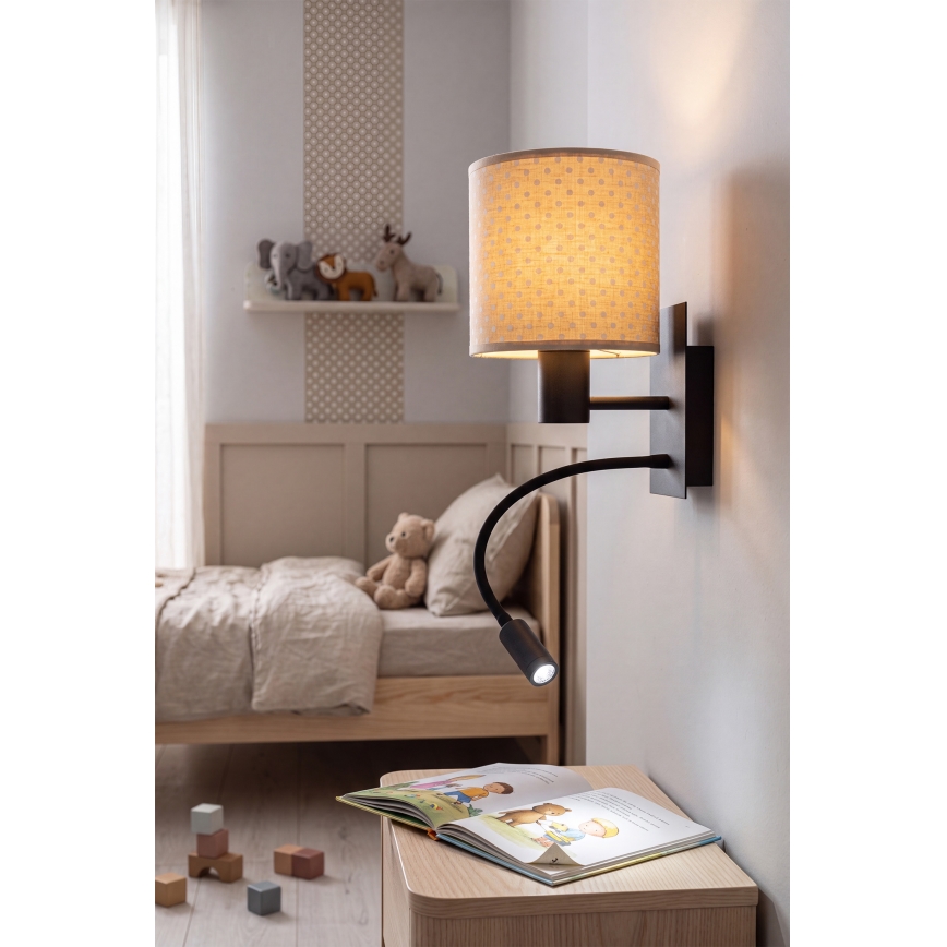 Brilagi - LED Flexibilní nástěnná lampa BOBO 1xE27/25W/230V + LED/3W černá/béžová/puntíky