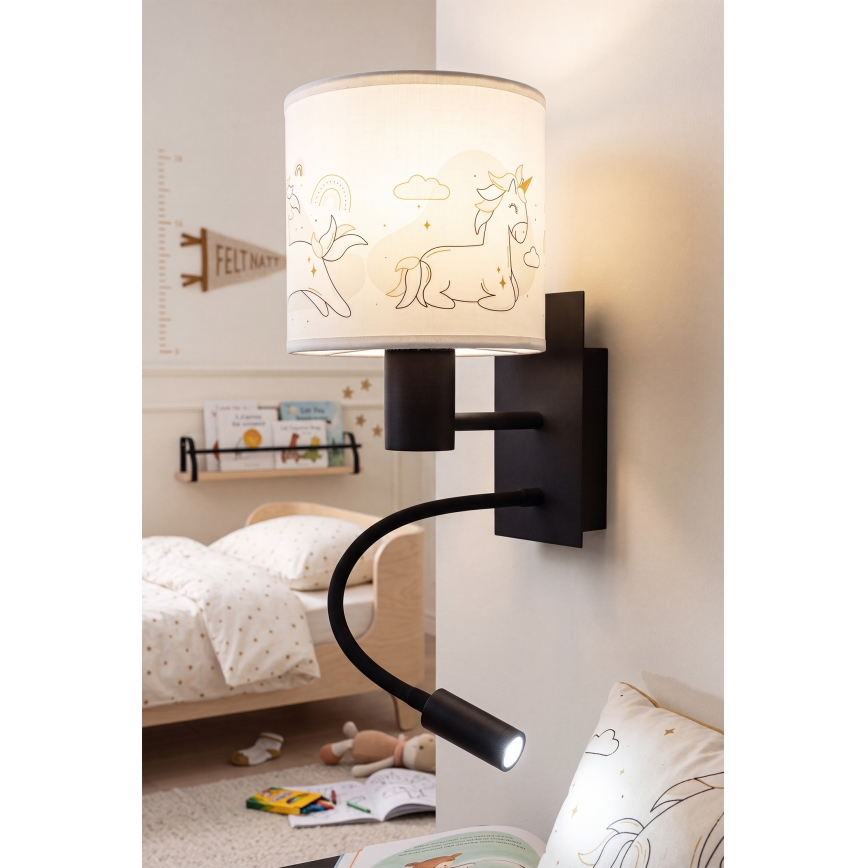 Brilagi - LED Dětská flexibilní nástěnná lampa BOBO 1xE27/25W/230V + LED/3W černá/bílá/jednorožci