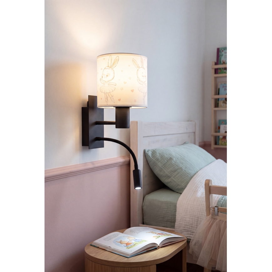 Brilagi - LED Dětská flexibilní nástěnná lampa BOBO 1xE27/25W/230V + LED/3W černá/bílá/králíčci