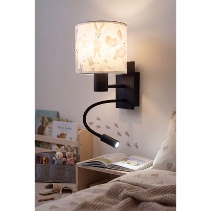 Brilagi - LED Dětská flexibilní nástěnná lampa BOBO 1xE27/25W/230V + LED/3W černá/bílá/králíčci