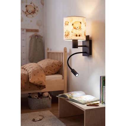 Brilagi - LED Dětská flexibilní nástěnná lampa BOBO 1xE27/25W/230V + LED/3W černá/bílá/medvídci