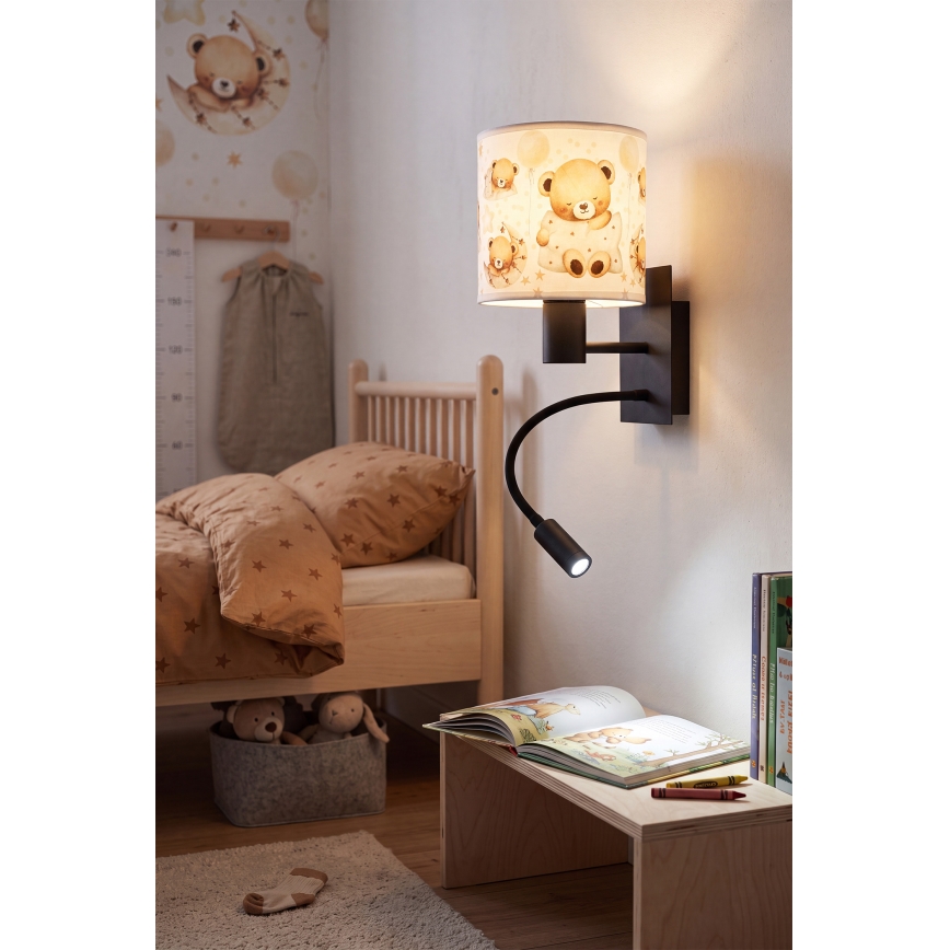 Brilagi - LED Dětská flexibilní nástěnná lampa BOBO 1xE27/25W/230V + LED/3W černá/bílá/medvídci