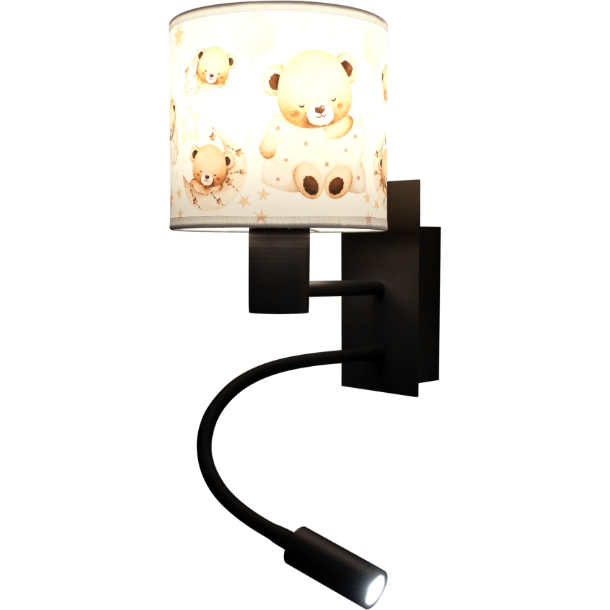 Brilagi - LED Dětská flexibilní nástěnná lampa BOBO 1xE27/25W/230V + LED/3W černá/bílá/medvídci
