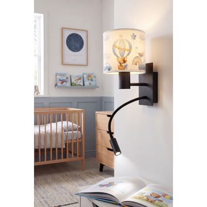 Brilagi - LED Dětská flexibilní nástěnná lampa BOBO 1xE27/25W/230V + LED/3W černá/bílá/modrá/medvídci