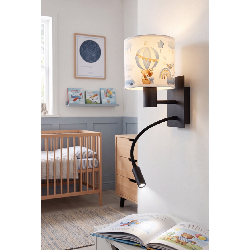 Brilagi - LED Dětská flexibilní nástěnná lampa BOBO 1xE27/25W/230V + LED/3W černá/bílá/modrá/medvídci