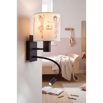 Brilagi - LED Dětská flexibilní nástěnná lampa BOBO 1xE27/25W/230V + LED/3W černá/bílá/růžová/baletky