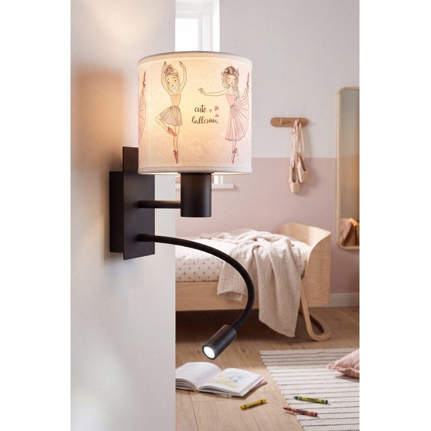 Brilagi - LED Dětská flexibilní nástěnná lampa BOBO 1xE27/25W/230V + LED/3W černá/bílá/růžová/baletky