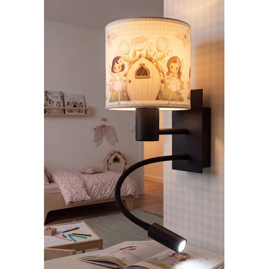 Brilagi - LED Dětská flexibilní nástěnná lampa BOBO 1xE27/25W/230V + LED/3W černá/bílá/růžová/víly