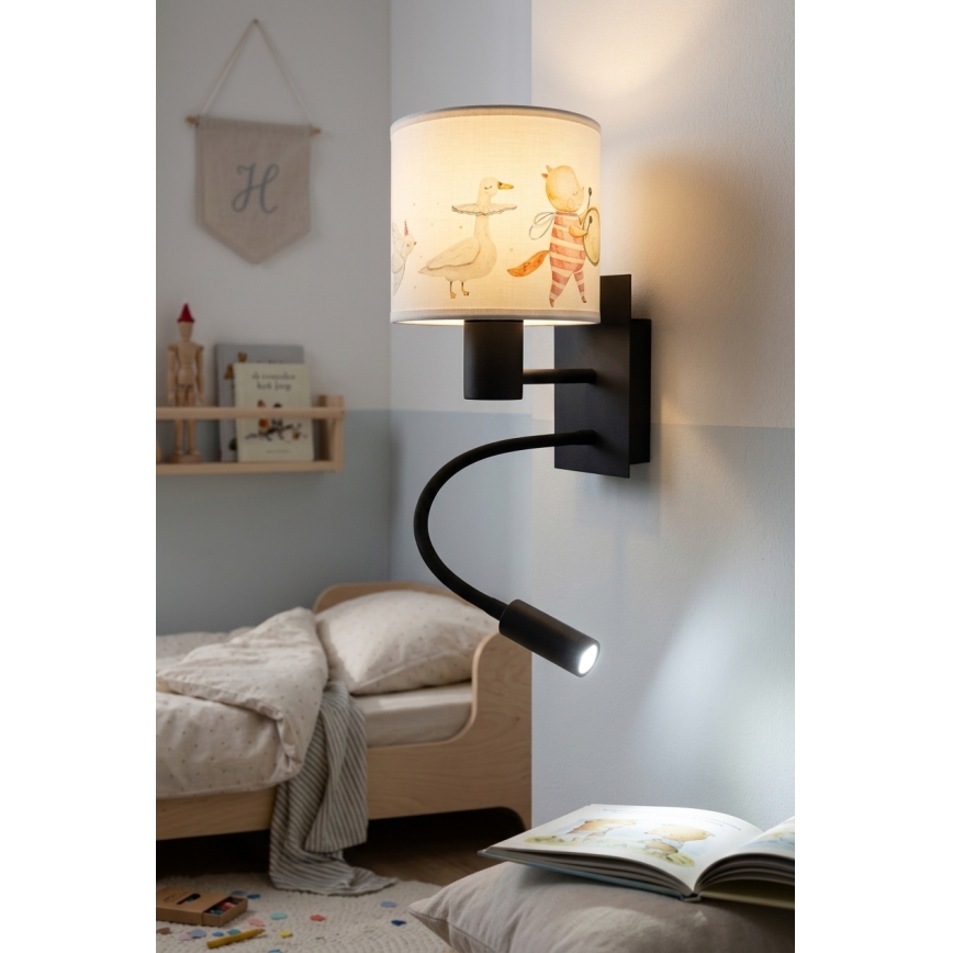 Brilagi - LED Dětská flexibilní nástěnná lampa BOBO 1xE27/25W/230V + LED/3W černá/bílá/zvířátka