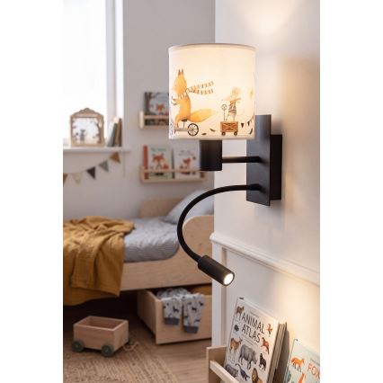 Brilagi - LED Dětská flexibilní nástěnná lampa BOBO 1xE27/25W/230V + LED/3W černá/bílá/zvířátka