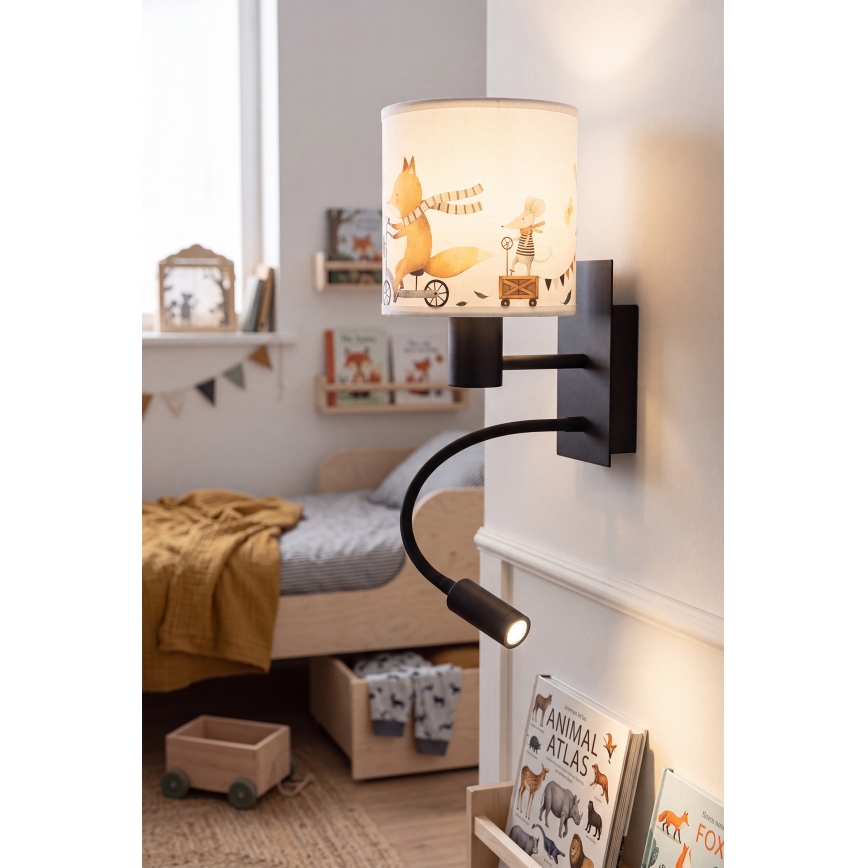 Brilagi - LED Dětská flexibilní nástěnná lampa BOBO 1xE27/25W/230V + LED/3W černá/bílá/zvířátka