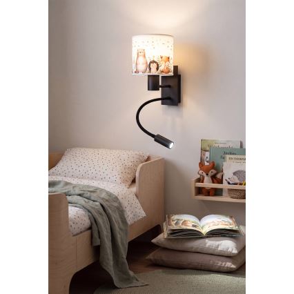 Brilagi - LED Dětská flexibilní nástěnná lampa BOBO 1xE27/25W/230V + LED/3W černá/bílá/zvířátka
