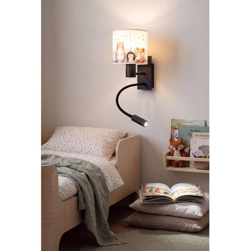 Brilagi - LED Dětská flexibilní nástěnná lampa BOBO 1xE27/25W/230V + LED/3W černá/bílá/zvířátka