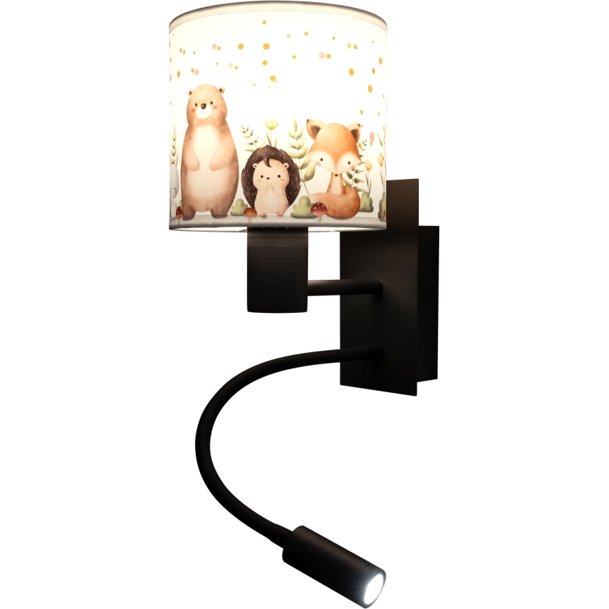 Brilagi - LED Dětská flexibilní nástěnná lampa BOBO 1xE27/25W/230V + LED/3W černá/bílá/zvířátka