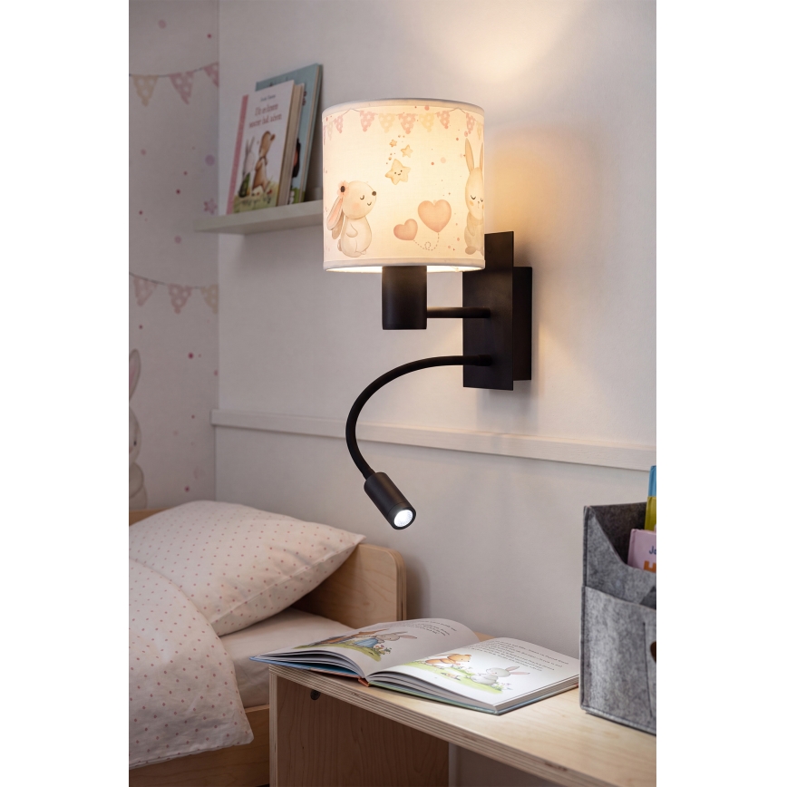 Brilagi - LED Dětská flexibilní nástěnná lampa BOBO 1xE27/25W/230V + LED/3W černá/krémová/králíčci